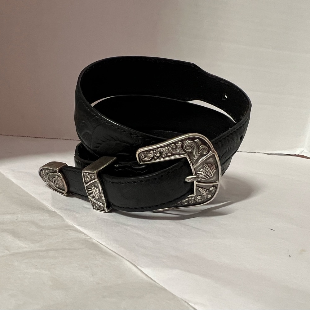 Indian motorcycle company 1 inch Black leather belt Silver vintage buckle belt